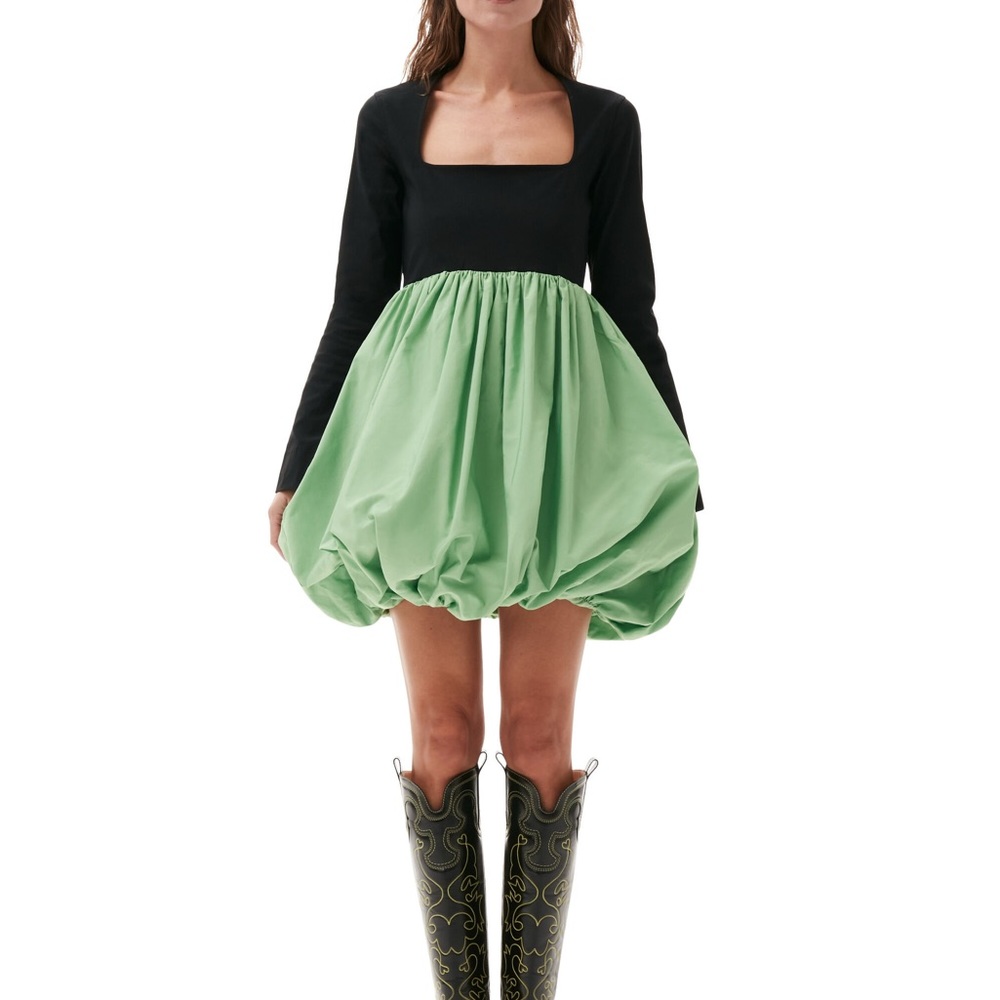 Ganni Black and Green Bubble Dress